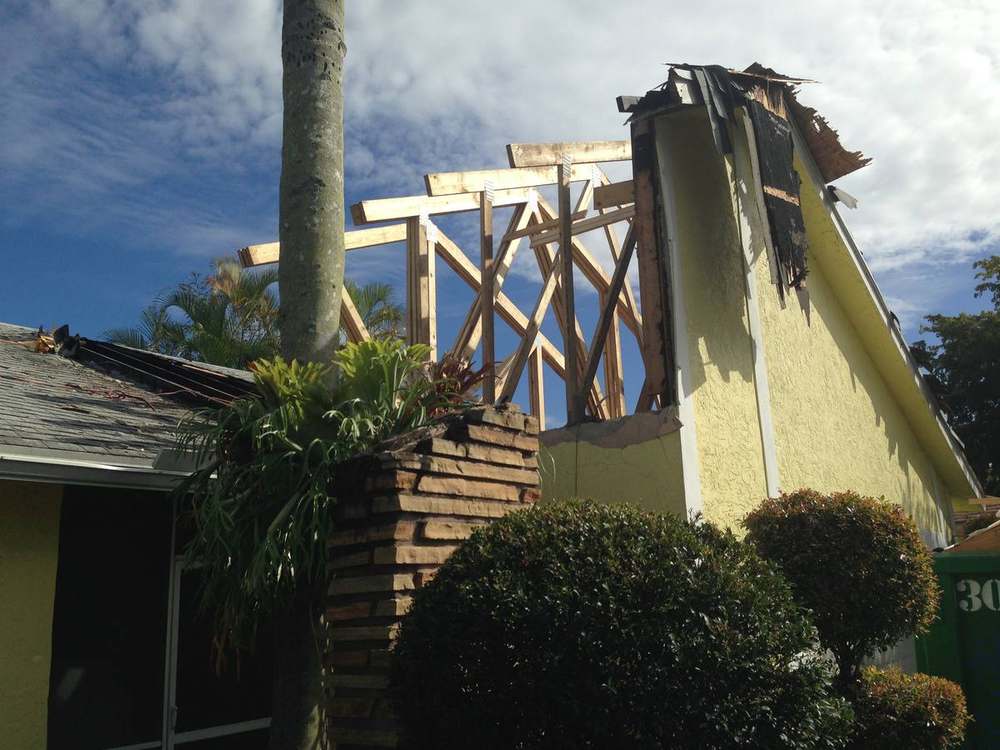 Roof structure exposed during repair